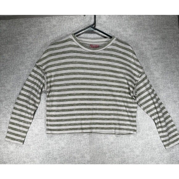 Pony Tails Junior’s Green/ White Striped Long Sleeve Crop Sweater Size M 10/12 - Picture 1 of 8
